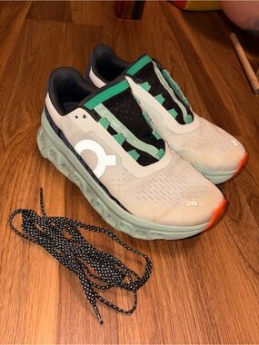 On Running Cloud Monster Running Shoes - Mint/White with Orange and Navy Accent